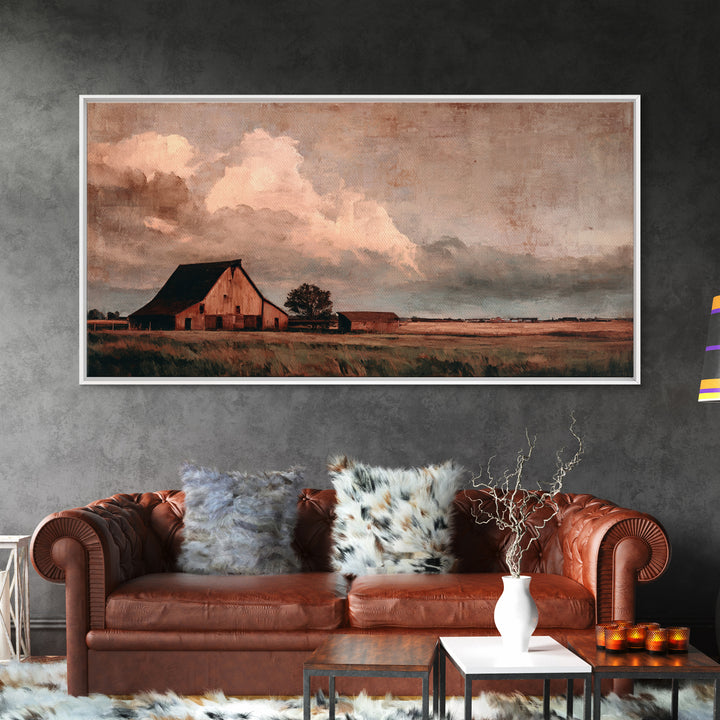 Barn and Farmland Framed Canvas Print, Traditional Art, Gallery Decor, Living Room Decor, Fine Art, Classic, Wall Art, TRA-2x1-67