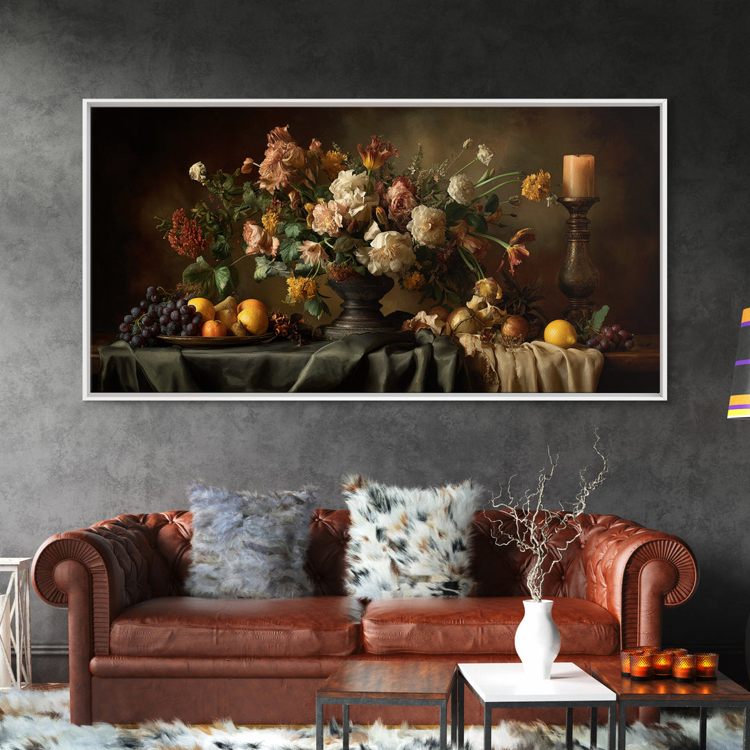 Formal Floral Still Life Canvas Print, Traditional Art, Digital Art, Living Room Decor, Oil Painting, Classic, Custom Art, TRA-2x1-70