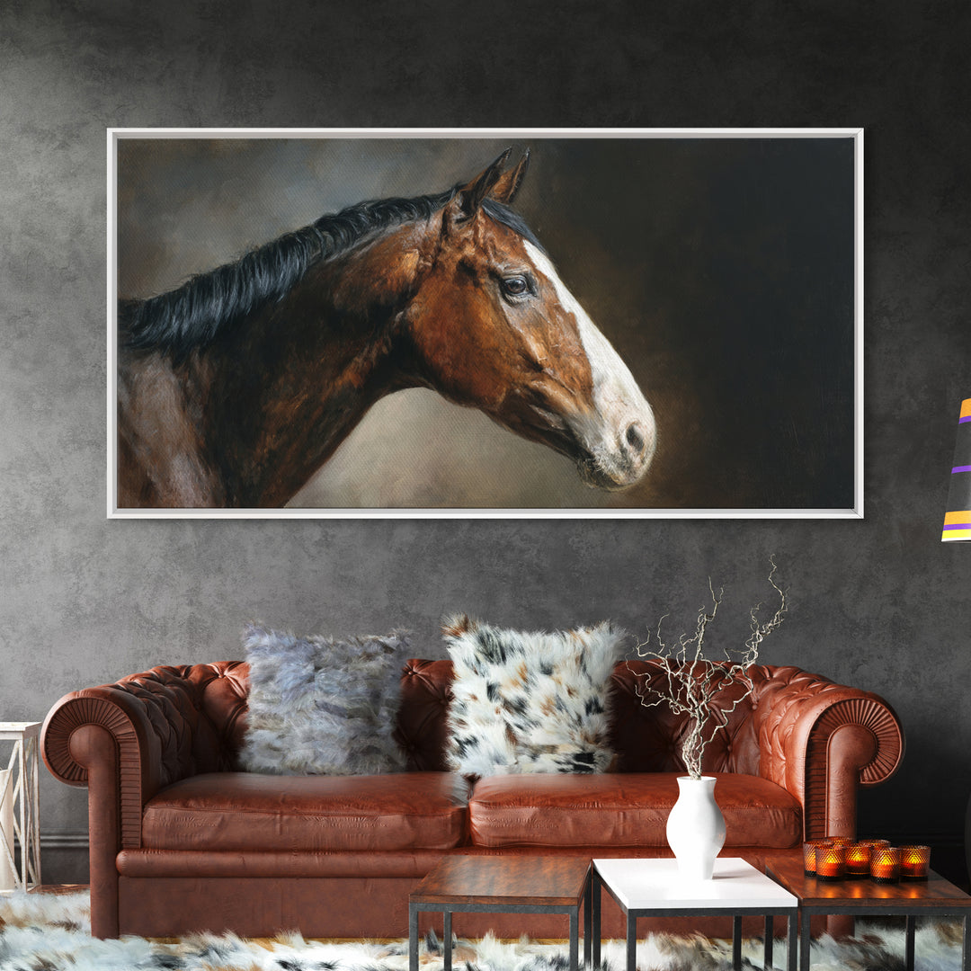 Realistic Horse Portrait Canvas Print, Traditional Art, Landscape, Living Room Decor, Fine Art, Classic, Textured Painting, TRA-2x1-71