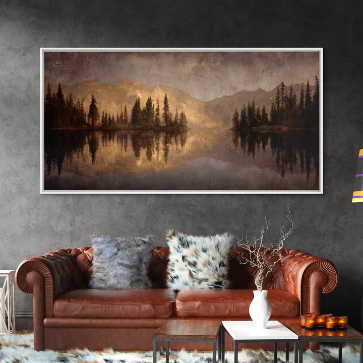 Mountain Lake with Pine Forest Reflection Canvas Print, Traditional Art, Digital Print, Living Room Decor, Fine Art, Classic, TRA-2x1-77