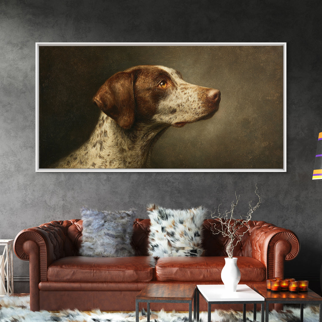 Hunting Dog Portrait Framed Canvas Print, Traditional Art, Art Commissions, Living Room Decor, Classic, Pokemon Poster, TRA-2x1-80