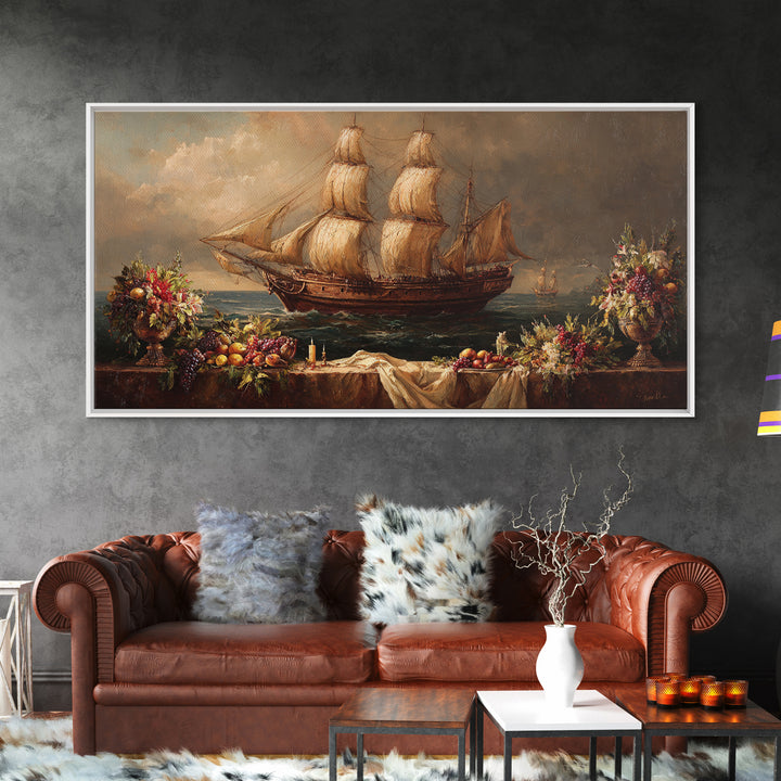Ship at Sea Canvas Print, Traditional Art, Painting, Living Room Decor, Fine Art, Classic, Art Commissions, Japanese Art, TRA-2x1-82