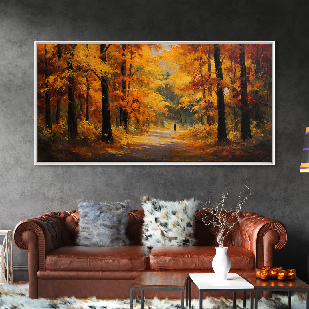 Autumn Forest Road Framed Canvas Print, Traditional Art, Japanese Art, Living Room Decor, Fine Art, Classic, Gallery Decor, TRA-2x1-84