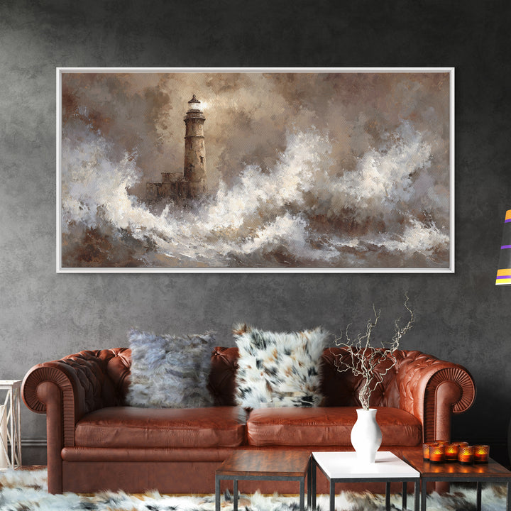Lighthouse with Crashing Waves Canvas Print, Traditional Art, Art Commissions, Living Room Decor, Classic, Pokemon Poster, TRA-2x1-89