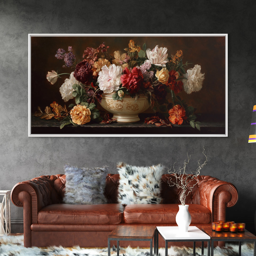 Formal Floral Still Life Canvas Print, Traditional Art, Digital Art, Living Room Decor, Oil Painting, Classic, Custom Art, TRA-2x1-94
