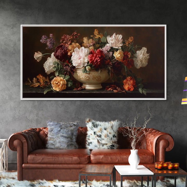 Formal Floral Still Life Canvas Print, Traditional Art, Digital Art, Living Room Decor, Oil Painting, Classic, Custom Art, TRA-2x1-94