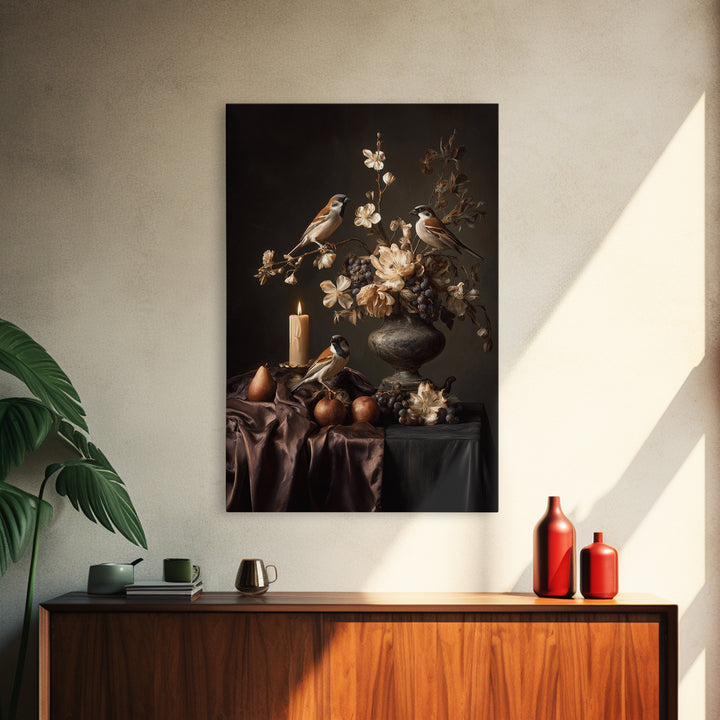 Bird Study on a Flowering Branch Framed Canvas Print, Traditional Art, Home Decor, Living Room Decor, Fine Art, Classic, TRA-2x3-18