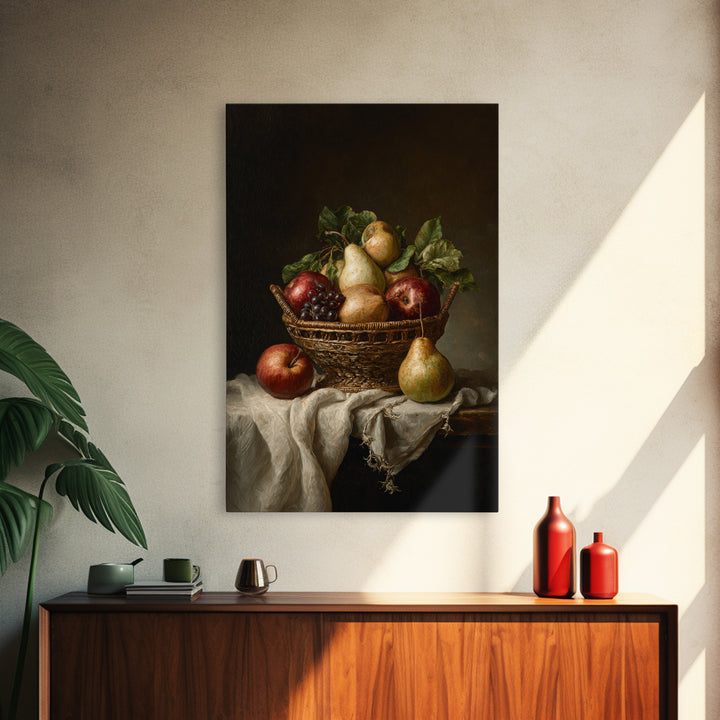 Basket of Apples and Pears on Linen Canvas Print, Traditional Art, Art, Living Room Decor, Fine Art, Classic, Printable Art, TRA-2x3-50
