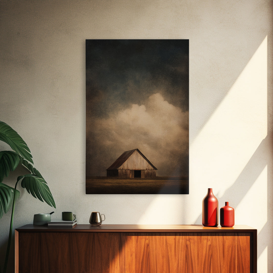 Barn and Farmland Framed Canvas Print, Traditional Art, Digital Art, Living Room Decor, Fine Art, Classic, Custom Art, TRA-2x3-55
