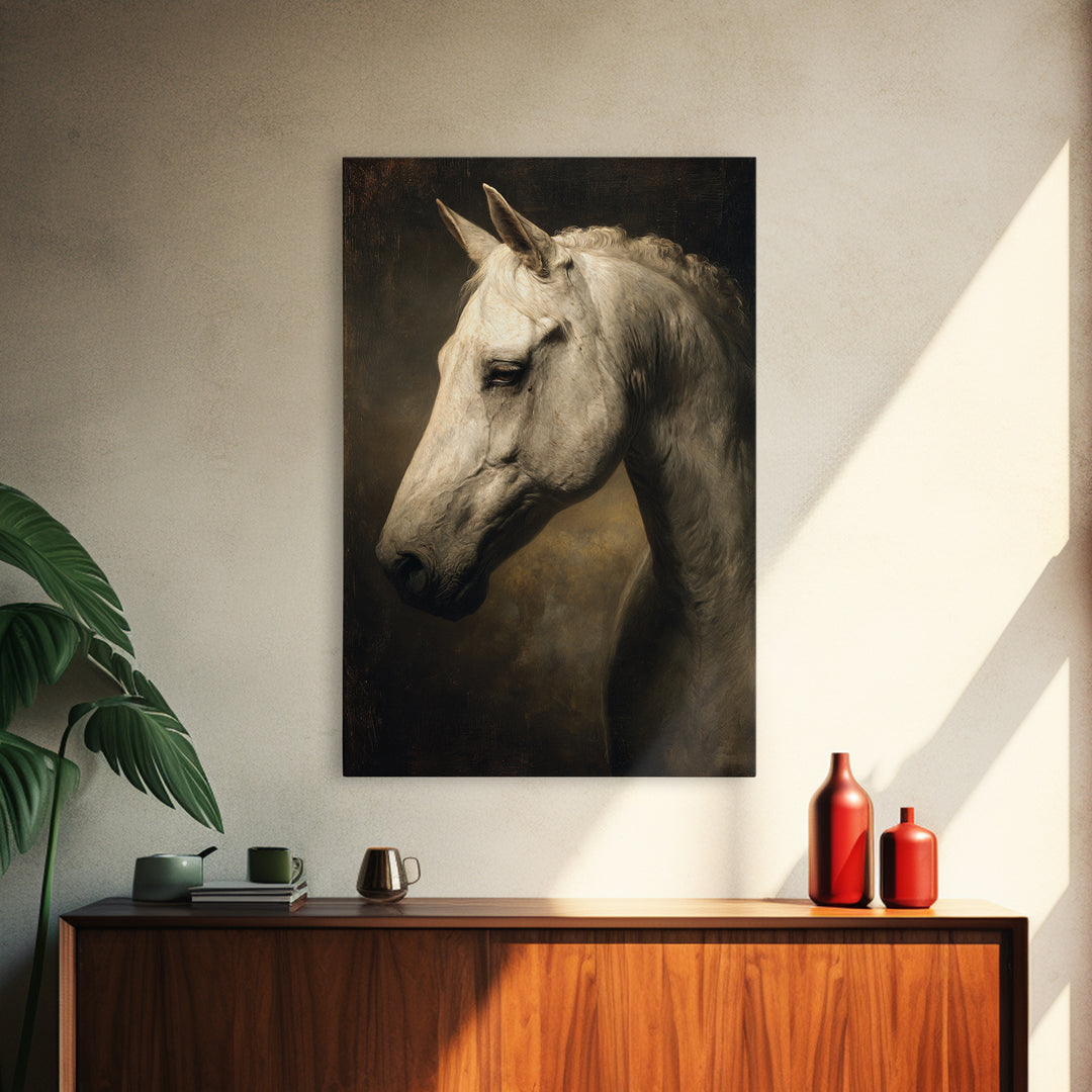 Realistic Horse Portrait Framed Canvas Print, Traditional Art, Digital Print, Living Room Decor, Oil Painting, Classic, TRA-2x3-59