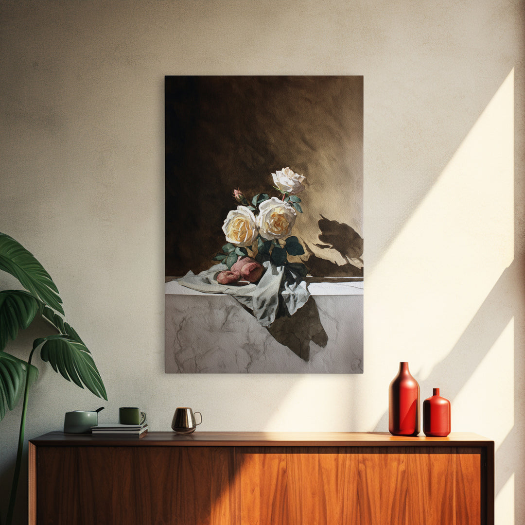 Botanical Watercolor Study of Roses Canvas Print, Traditional Art, Wall Hanging, Living Room Decor, Fine Art, Classic, TRA-2x3-62