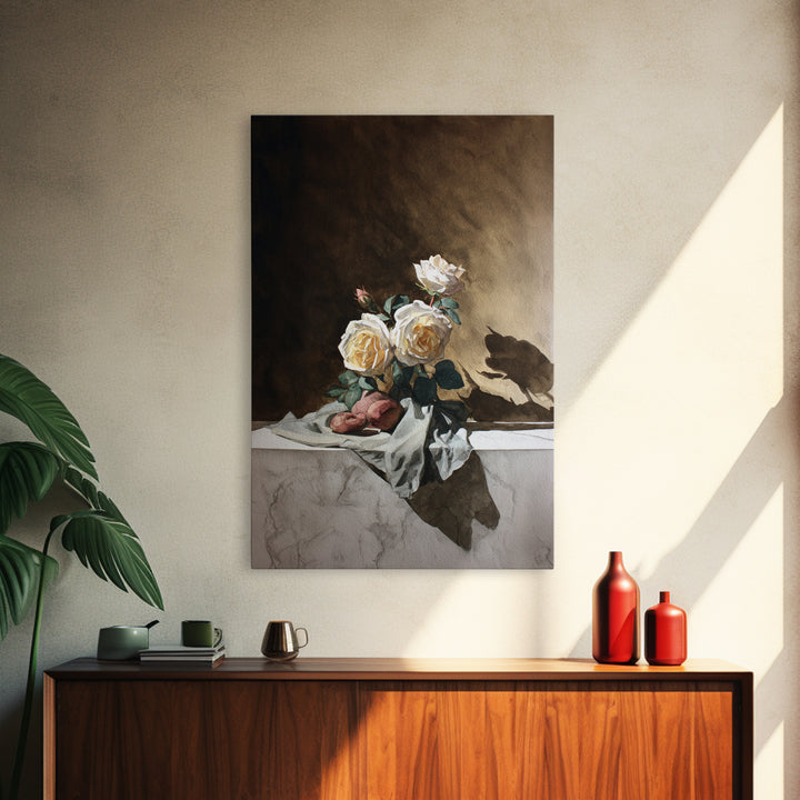 Botanical Watercolor Study of Roses Canvas Print, Traditional Art, Wall Hanging, Living Room Decor, Fine Art, Classic, TRA-2x3-62