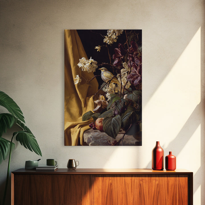 Bird Study on a Flowering Branch Canvas Print, Traditional Art, Art Print, Living Room Decor, Fine Art, Classic, Custom Art, TRA-2x3-66