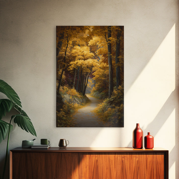 Autumn Forest Road Canvas Print, Traditional Art, Art Print, Living Room Decor, Fine Art, Classic, Custom Art, Furry Art, TRA-2x3-72
