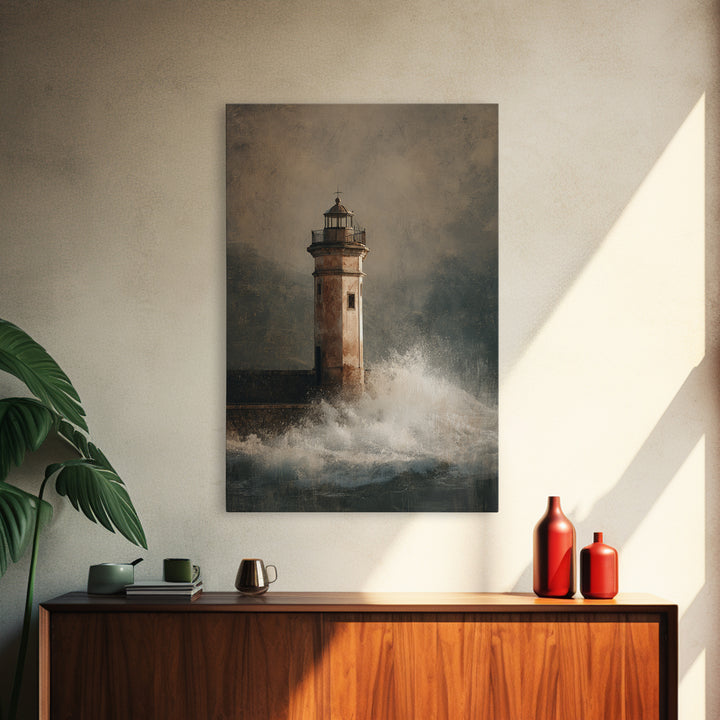 Lighthouse with Crashing Waves Canvas Print, Traditional Art, Custom Art, Living Room Decor, Fine Art, Classic, Modern Decor, TRA-2x3-77