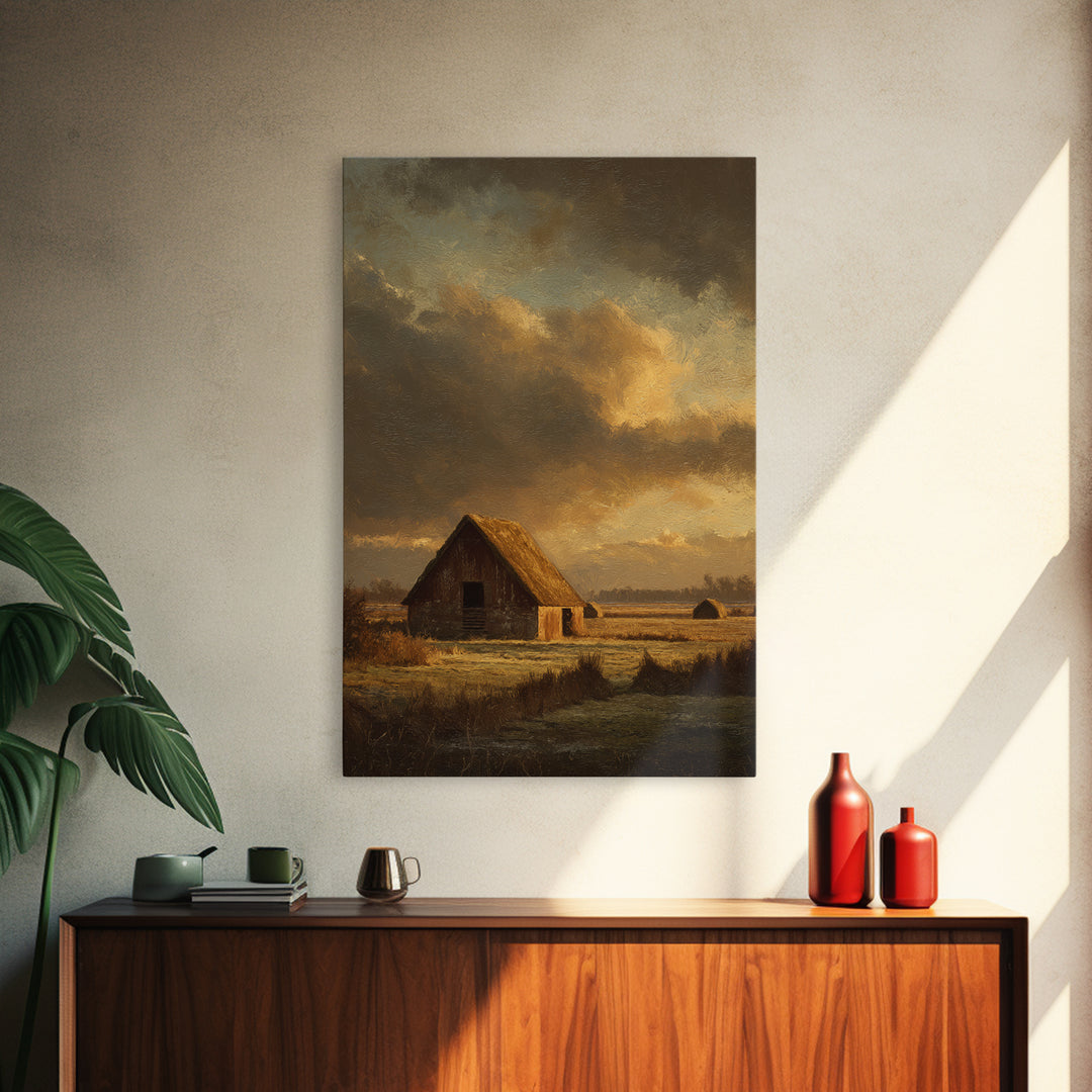 Barn and Farmland Canvas Print, Traditional Art, Original Art, Living Room Decor, Fine Art, Classic, Landscape, Indian Art, TRA-2x3-79