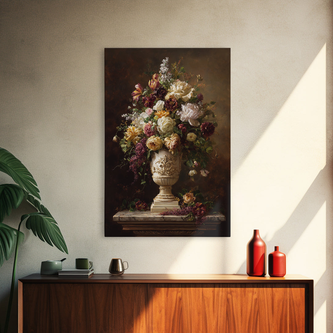 Formal Floral Still Life Canvas Print, Traditional Art, Boho, Living Room Decor, Classic, Indian Wall Art, Japanese Decor, TRA-2x3-82