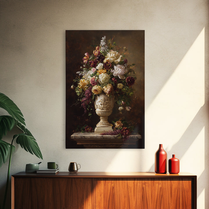 Formal Floral Still Life Canvas Print, Traditional Art, Boho, Living Room Decor, Classic, Indian Wall Art, Japanese Decor, TRA-2x3-82