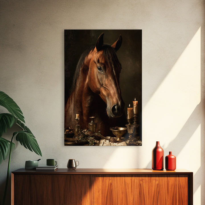 Realistic Horse Portrait Framed Canvas Print, Traditional Art, Landscape, Living Room Decor, Fine Art, Classic, TRA-2x3-83