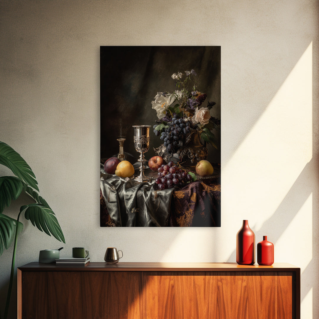 Dutch Fruit and Silver Goblet Still Life Framed Canvas Print, Traditional Art, Modern Decor, Living Room Decor, Classic, TRA-2x3-84