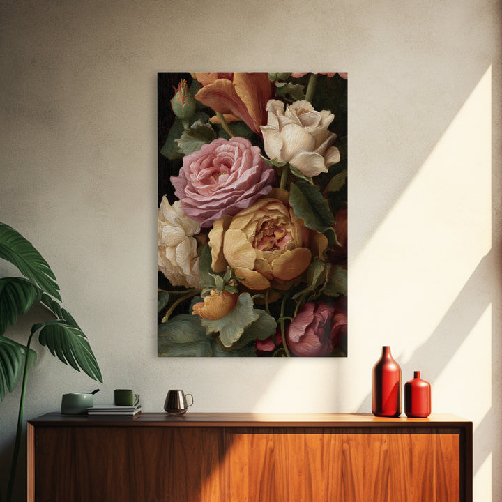 Botanical Watercolor Study of Roses Canvas Print, Traditional Art, Wall Hanging, Living Room Decor, Fine Art, Classic, TRA-2x3-86