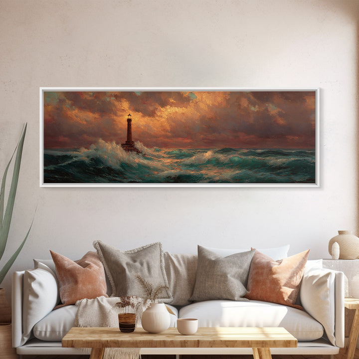 Lighthouse with Crashing Waves Canvas Print, Traditional Art, Art Commissions, Living Room Decor, Classic, Pokemon Poster, TRA-3x1-13
