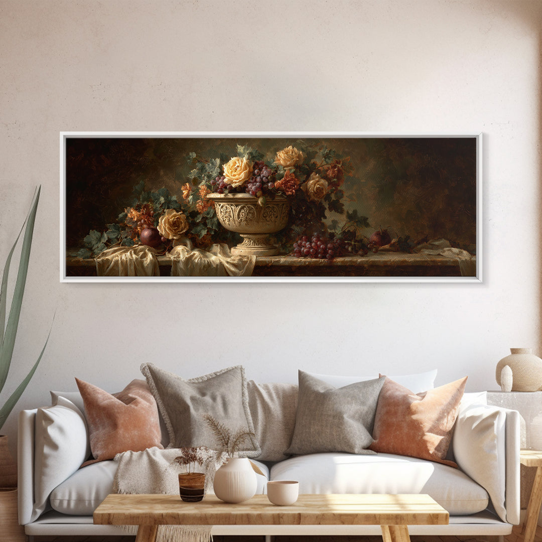 Garden Urn with Roses and Ivy Canvas Print, Traditional Art, Custom Art, Living Room Decor, Fine Art, Classic, Modern Decor, TRA-3x1-16