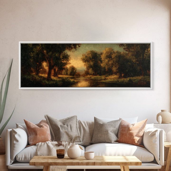 Classic Oil Painted Landscape Framed Canvas Print, Traditional Art, Japanese Decor, Living Room Decor, Fine Art, Classic, TRA-3x1-17