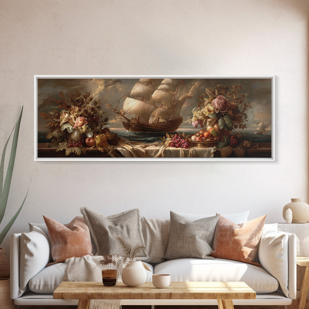 Ship at Sea Canvas Print, Traditional Art, Painting, Living Room Decor, Fine Art, Classic, Art Commissions, Japanese Art, TRA-3x1-30
