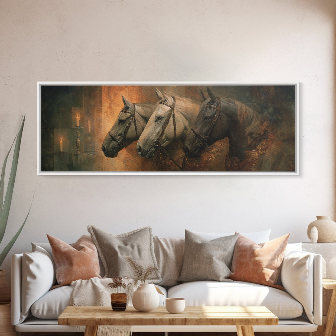 Realistic Horse Portrait Framed Canvas Print, Traditional Art, Wall Hanging, Living Room Decor, Classic, Japanese Decor, TRA-3x1-67