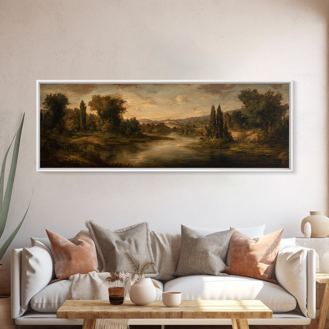 Classic Oil Painted Landscape Framed Canvas Print, Traditional Art, Boho Decor, Living Room Decor, Fine Art, Classic, TRA-3x1-89
