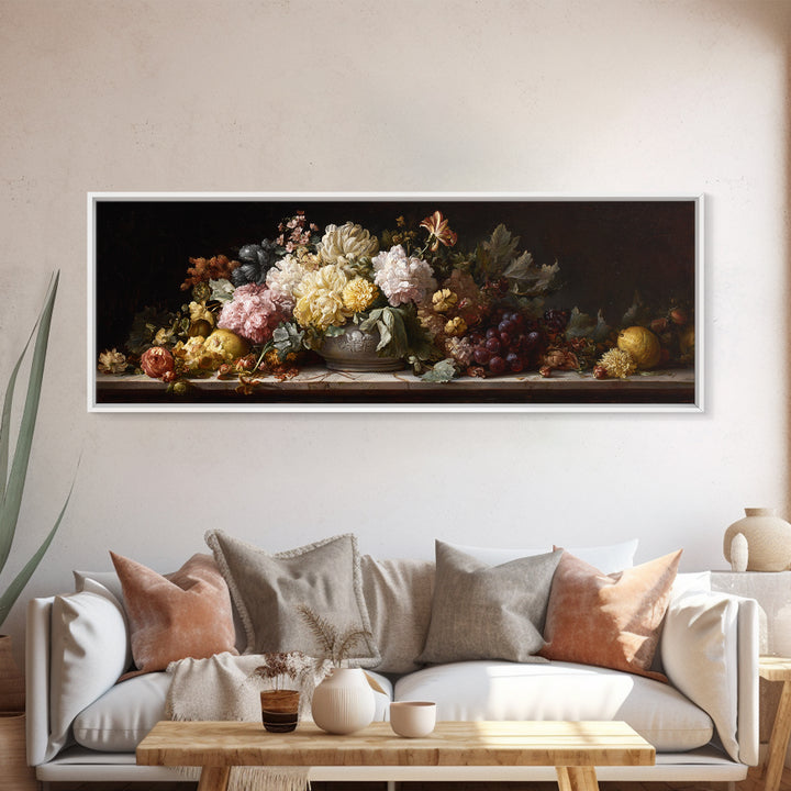 Formal Floral Still Life Framed Canvas Print, Traditional Art, Indian Decor, Living Room Decor, Fine Art, Classic, Luxury Decor, TRA-3x1-90