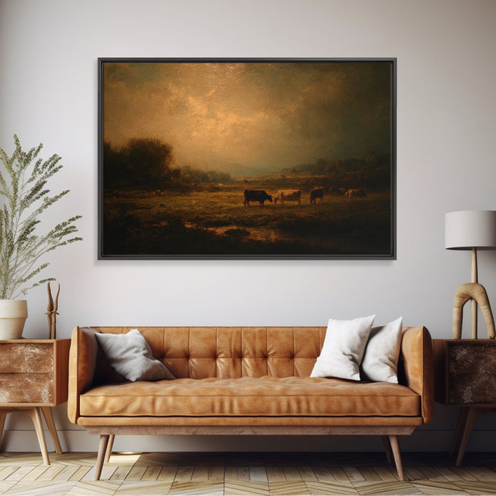Pastoral Countryside with Cows in Field Canvas Print, Traditional Art, Modern Decor, Living Room Decor, Fine Art, Classic, TRA-3x2-11