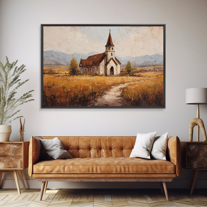Church Steeple Across Rural Meadow Canvas Print, Traditional Art, Japanese Decor, Living Room Decor, Fine Art, Classic, TRA-3x2-17