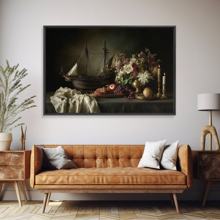 Ship at Sea Framed Canvas Print, Traditional Art, Original Art, Living Room Decor, Fine Art, Classic, Landscape, Indian Art, TRA-3x2-18