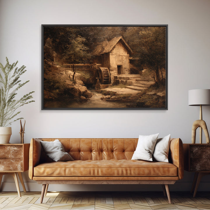 Watermill Beside a Quiet Stream Canvas Print, Traditional Art, Indian Decor, Living Room Decor, Fine Art, Classic, Luxury Decor, TRA-3x2-21