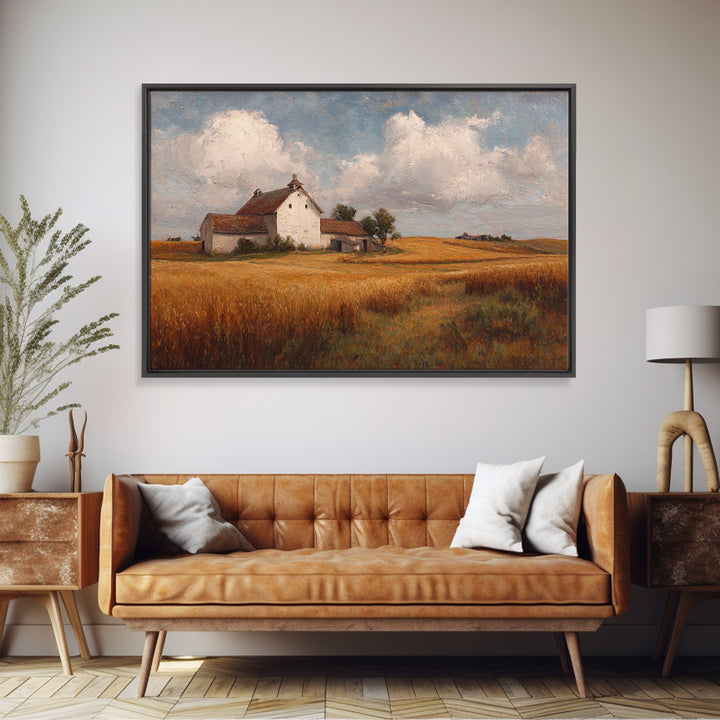 Barn and Farmland Framed Canvas Print, Traditional Art, Gallery Decor, Living Room Decor, Fine Art, Classic, Wall Art, TRA-3x2-27