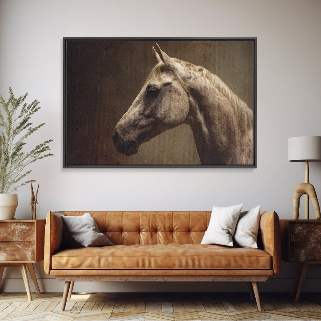 Realistic Horse Portrait Framed Canvas Print, Traditional Art, Statement Artwork, Living Room Decor, Fine Art, Classic, TRA-3x2-31