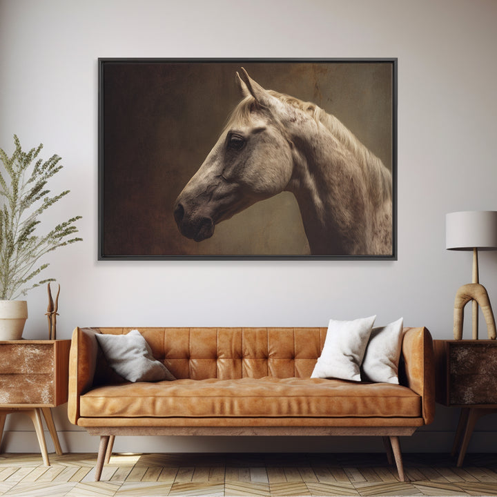Realistic Horse Portrait Framed Canvas Print, Traditional Art, Statement Artwork, Living Room Decor, Fine Art, Classic, TRA-3x2-31