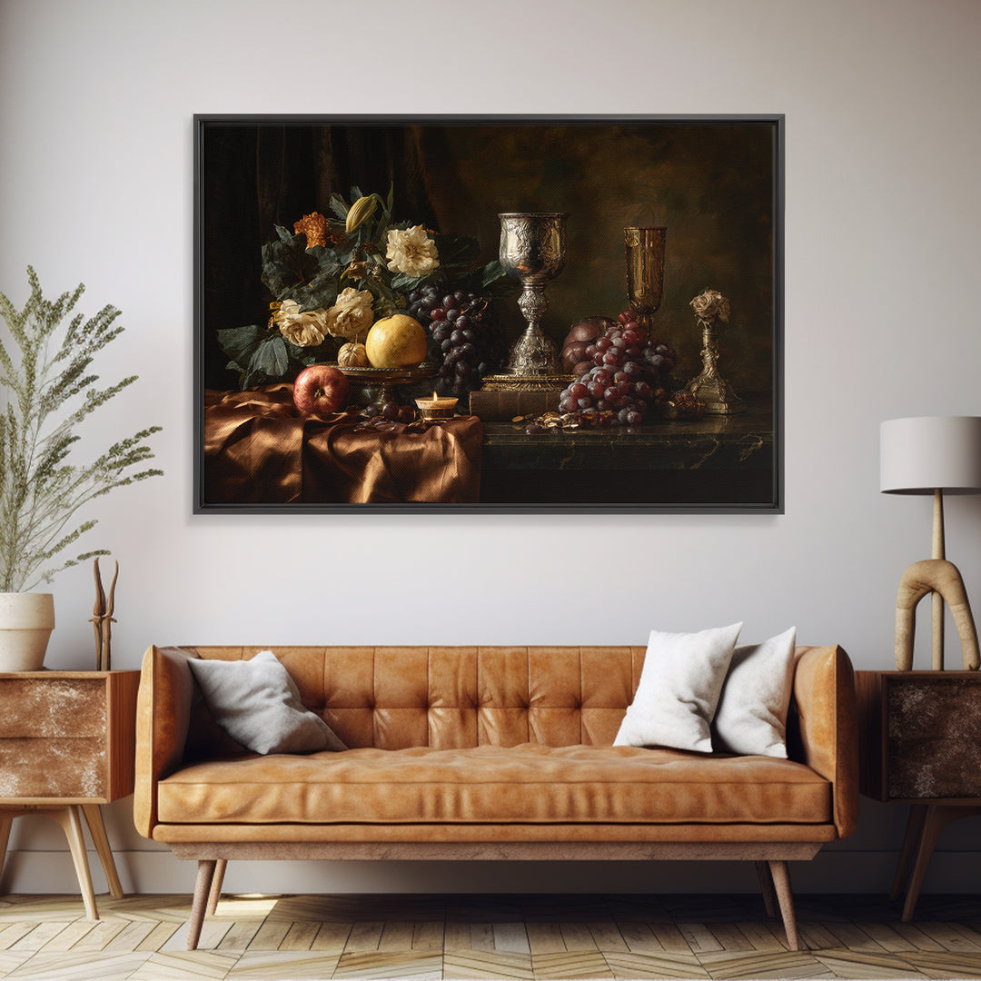 Dutch Fruit and Silver Goblet Still Life Canvas Print, Traditional Art, Indian Art, Living Room Decor, Fine Art, Classic, TRA-3x2-32