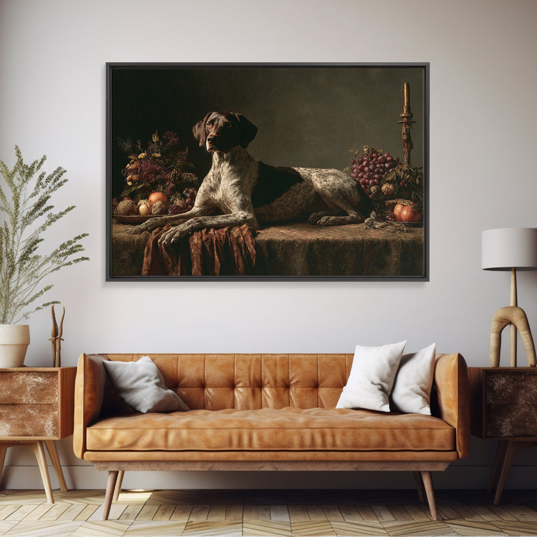 Hunting Dog Portrait Framed Canvas Print, Traditional Art, Dark Art, Living Room Decor, Oil Painting, Classic, Minimalist Decor, TRA-3x2-40