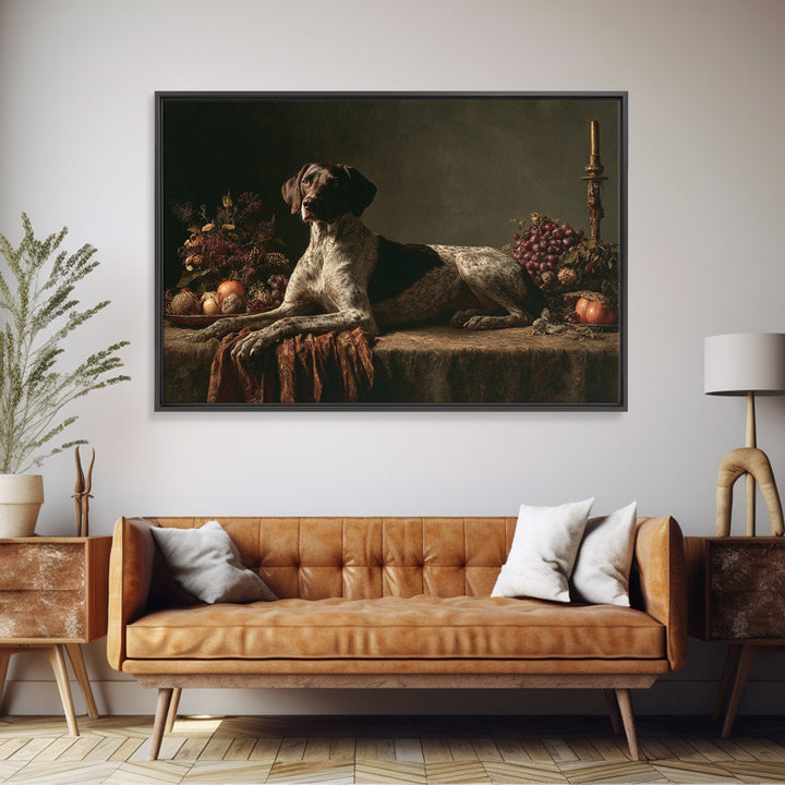 Hunting Dog Portrait Framed Canvas Print, Traditional Art, Dark Art, Living Room Decor, Oil Painting, Classic, Minimalist Decor, TRA-3x2-40