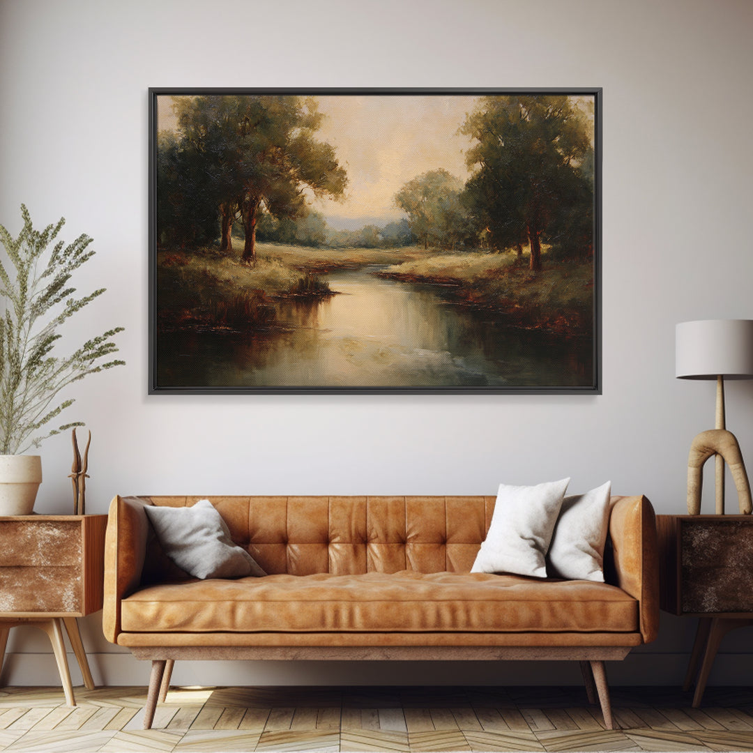 Classic Oil Painted Landscape Framed Canvas Print, Traditional Art, Indian Art, Living Room Decor, Oil Painting, Classic, TRA-3x2-5