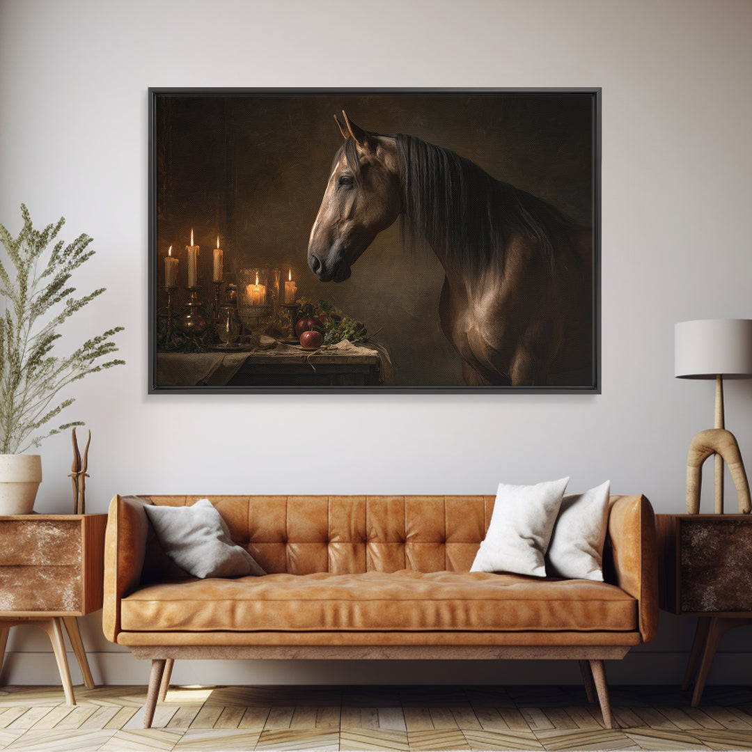 Realistic Horse Portrait Framed Canvas Print, Traditional Art, Digital Print, Living Room Decor, Oil Painting, Classic, TRA-3x2-55