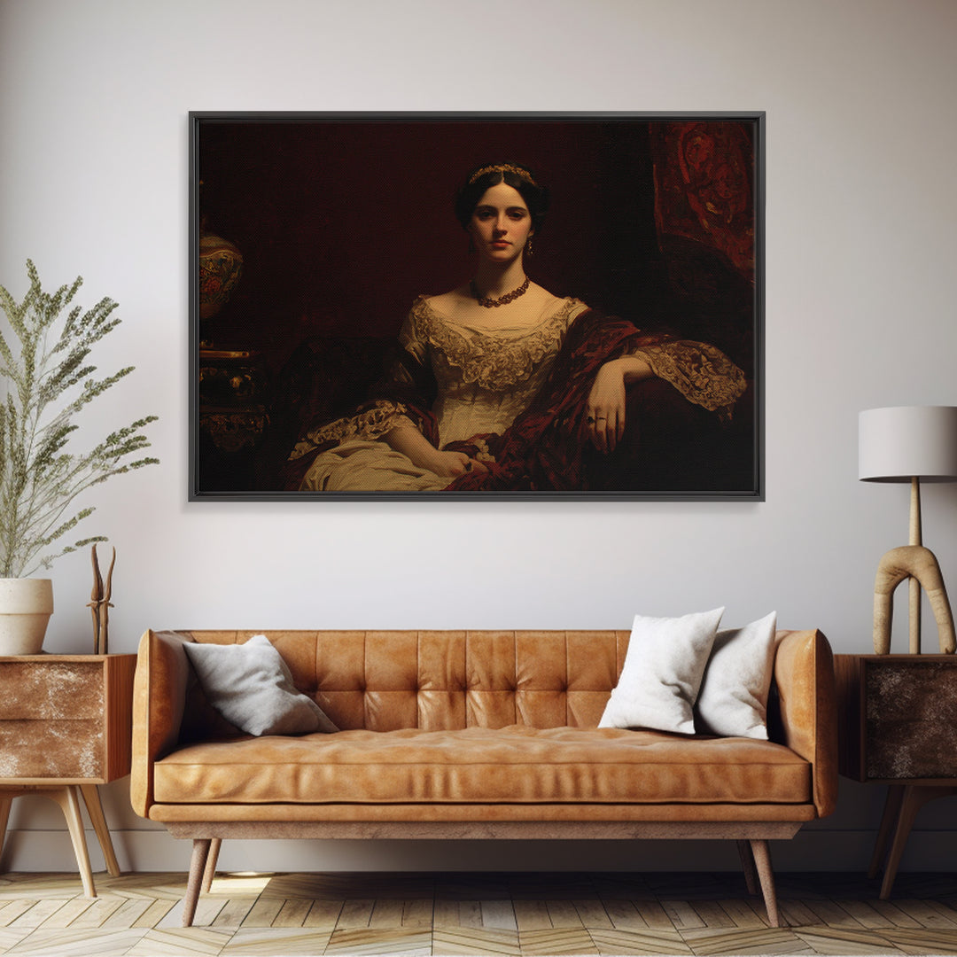 Classical Portrait with Dignified Lighting Framed Canvas Print, Traditional Art, Textured Painting, Living Room Decor, Classic, TRA-3x2-60