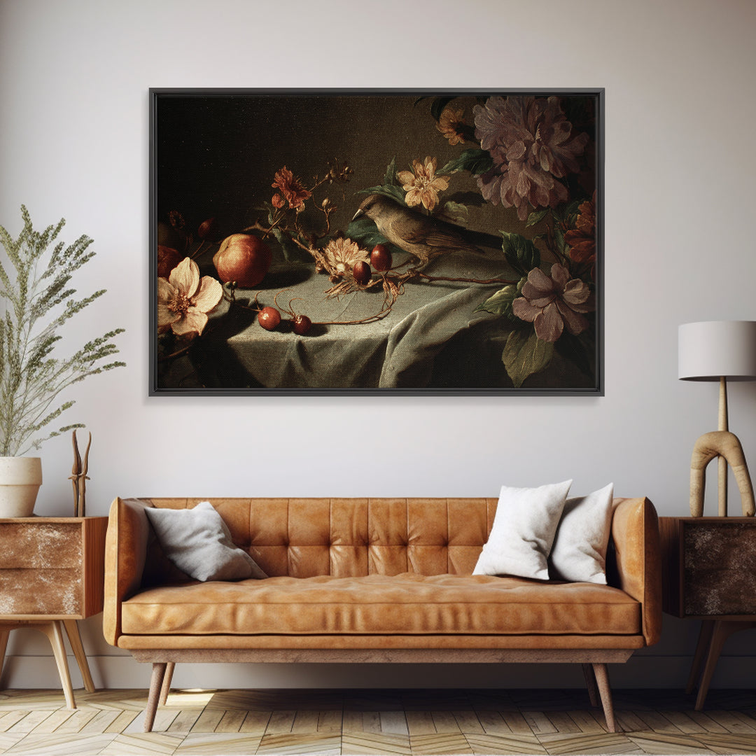 Bird Study on a Flowering Branch Canvas Print, Traditional Art, Japanese Art, Living Room Decor, Watercolor Art, Classic, TRA-3x2-62