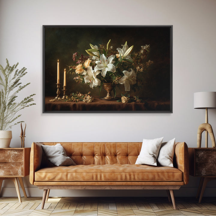 White Lilies on Dark Background Canvas Print, Traditional Art, Canvas, Living Room Decor, Watercolor Art, Classic, Furry Art, TRA-3x2-67