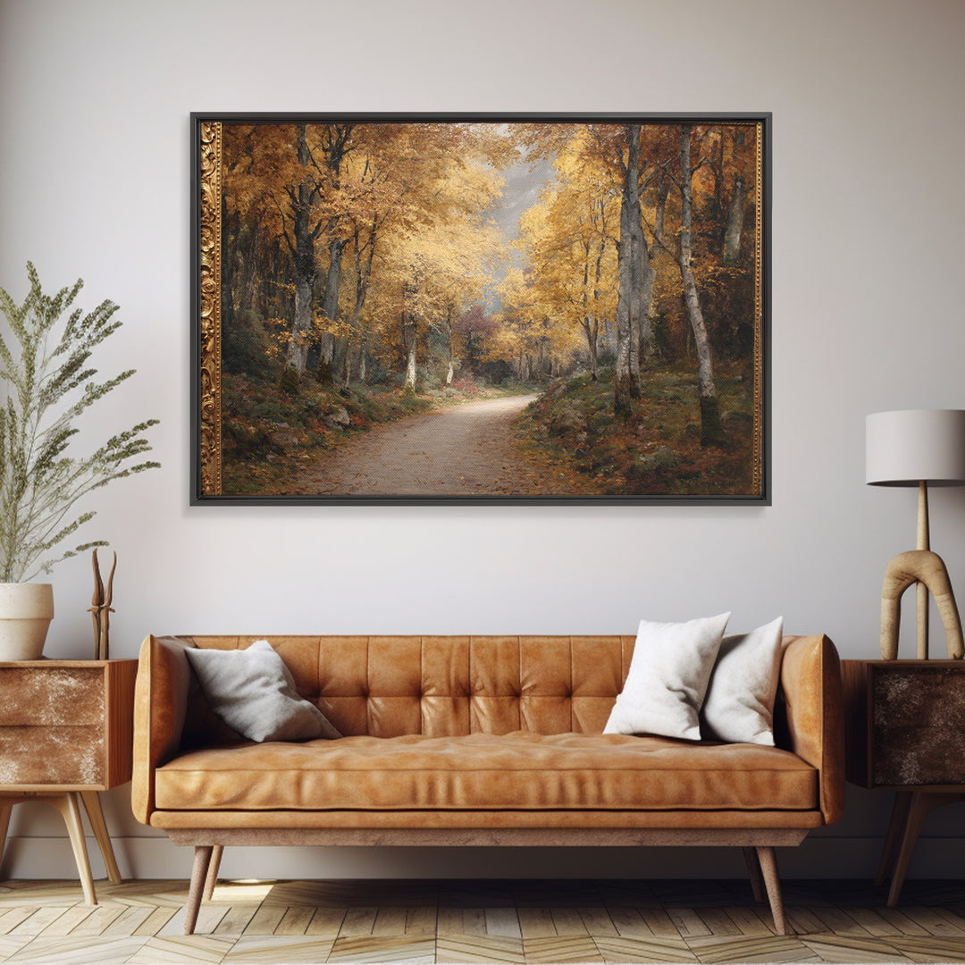 Autumn Forest Road Canvas Print, Traditional Art, Minimalist Decor, Living Room Decor, Oil Painting, Classic, Boho, TRA-3x2-68