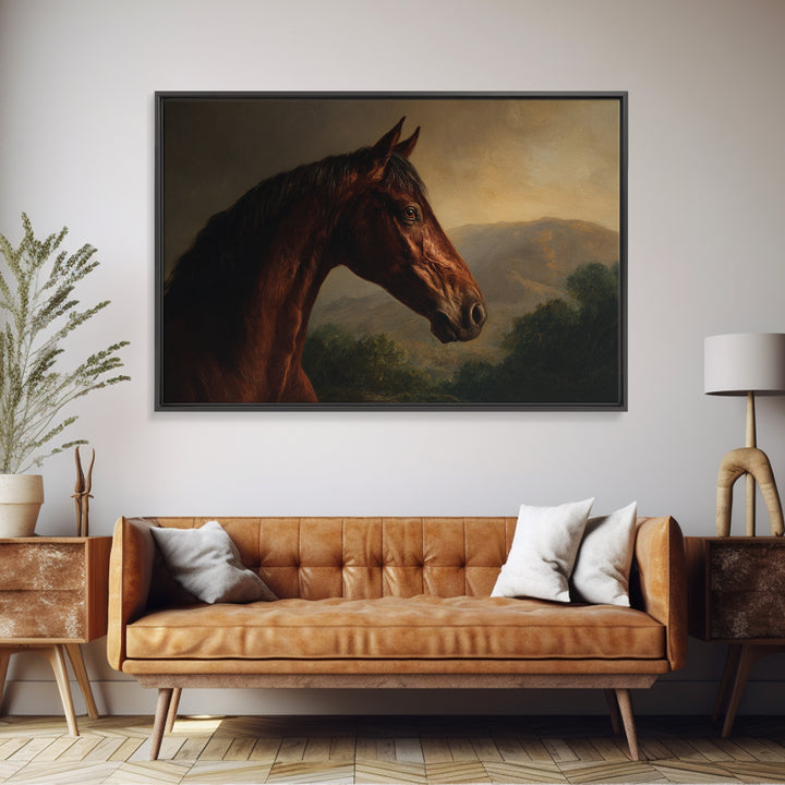 Realistic Horse Portrait Framed Canvas Print, Traditional Art, Wall Hanging, Living Room Decor, Classic, Japanese Decor, TRA-3x2-7