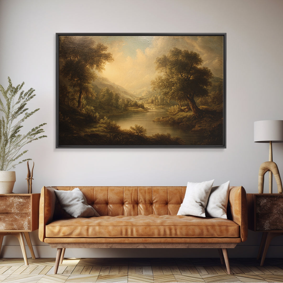 Classic Oil Painted Landscape Framed Canvas Print, Traditional Art, Room Decor, Living Room Decor, Fine Art, Classic, TRA-3x2-77